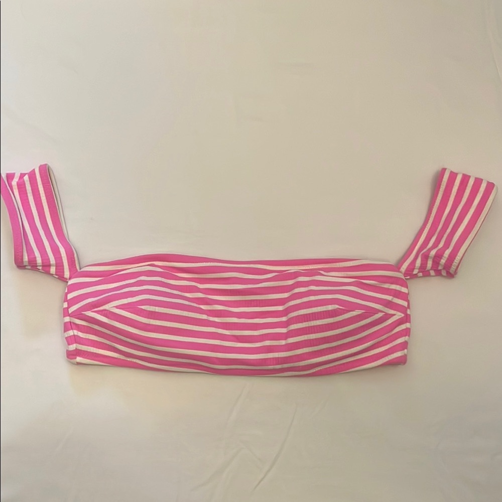 Aerie ribbed Pink and White Striped Bandeau Top, large, NWOT